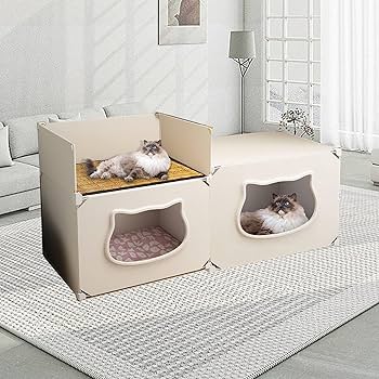 Amazon.co.jp: 屋内猫用猫ベッド、半密閉猫ハウス取り外し可能